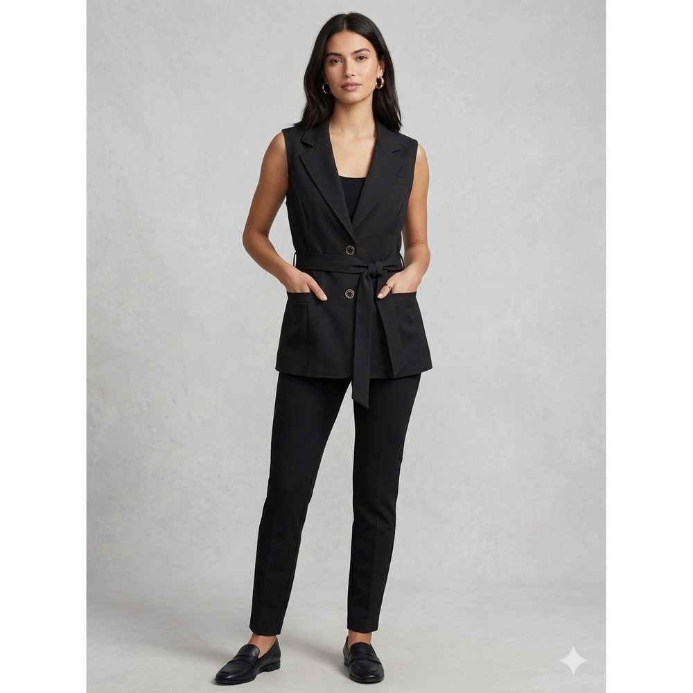 Marc New York Andrew Marc Black Belted Sleeveless Blazer Vest Jacket Women's XL